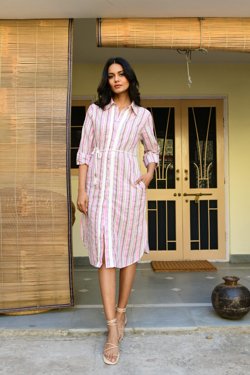 Azure and Indigo Kos Shirt Dress Pink Multi - Image 4