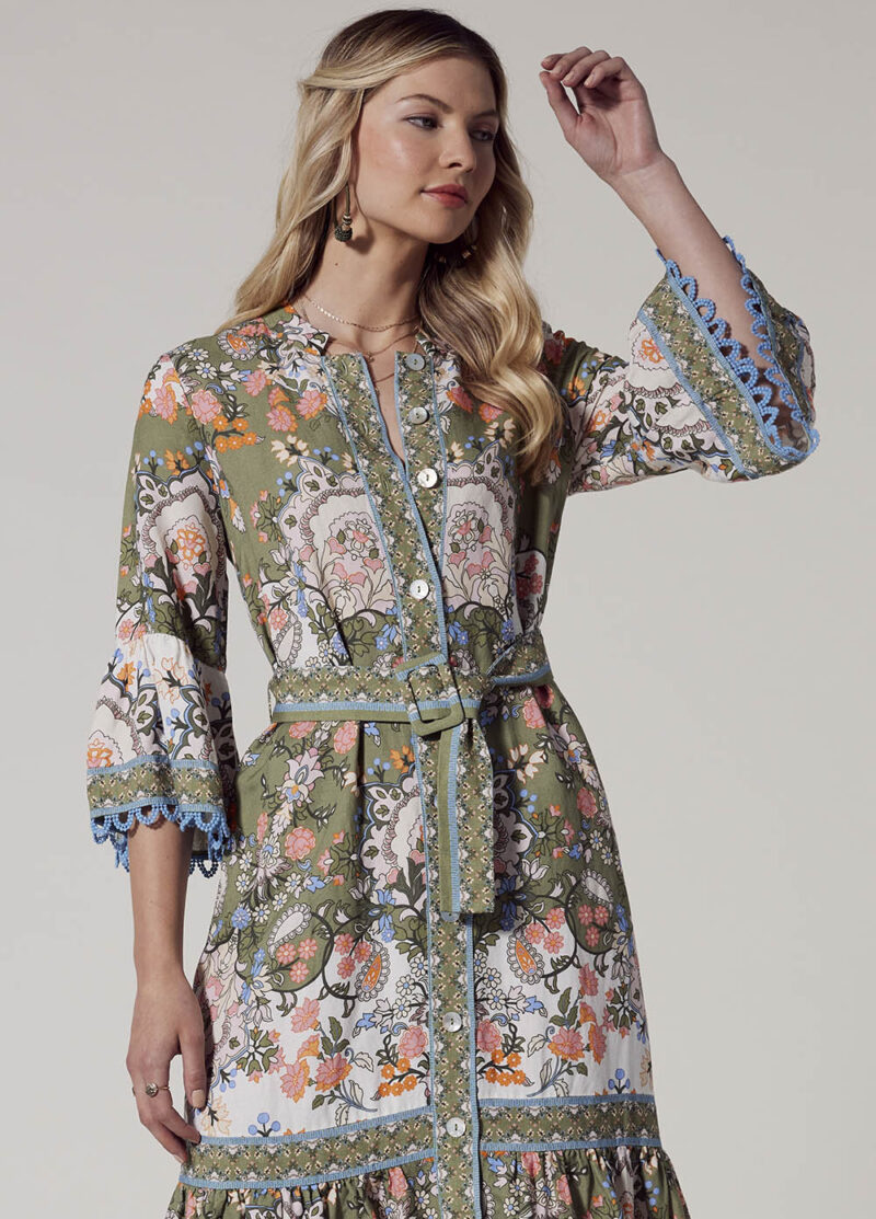 Loobie's Story Siena Midi Dress Olive Multi - Image 3