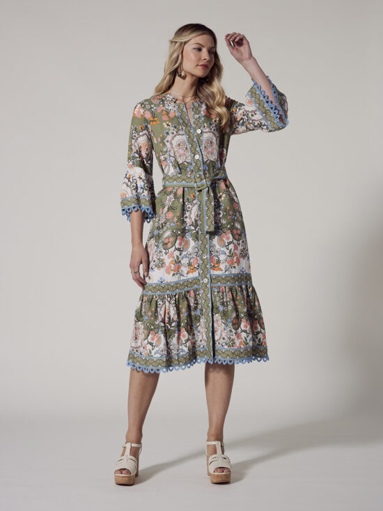 Loobie's Story Siena Midi Dress Olive Multi