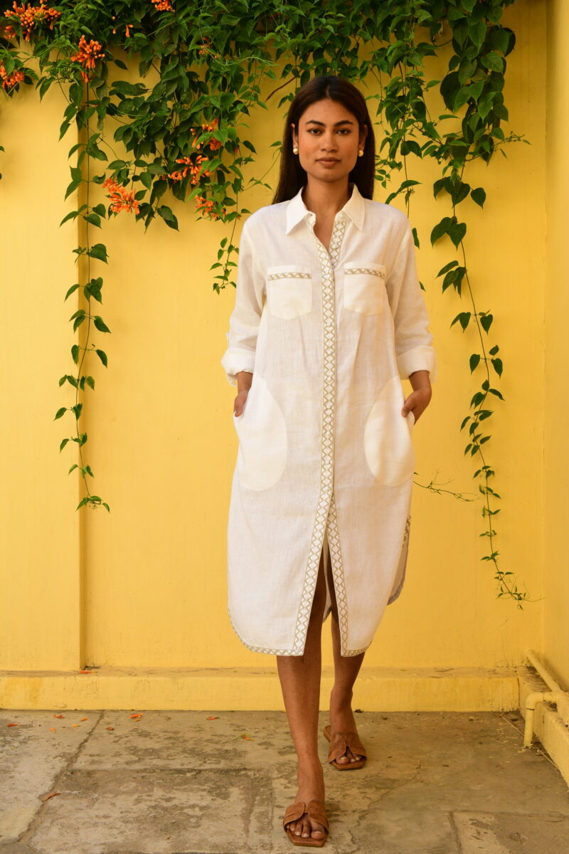 Azure and Indigo Maya Shirt Dress White