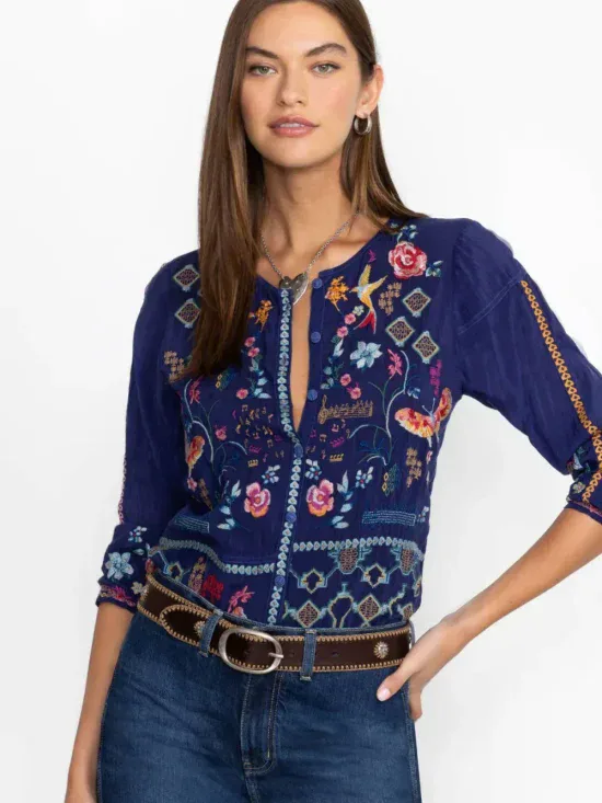 Johnny Was Catina Blouse Primavera Beacon Blue