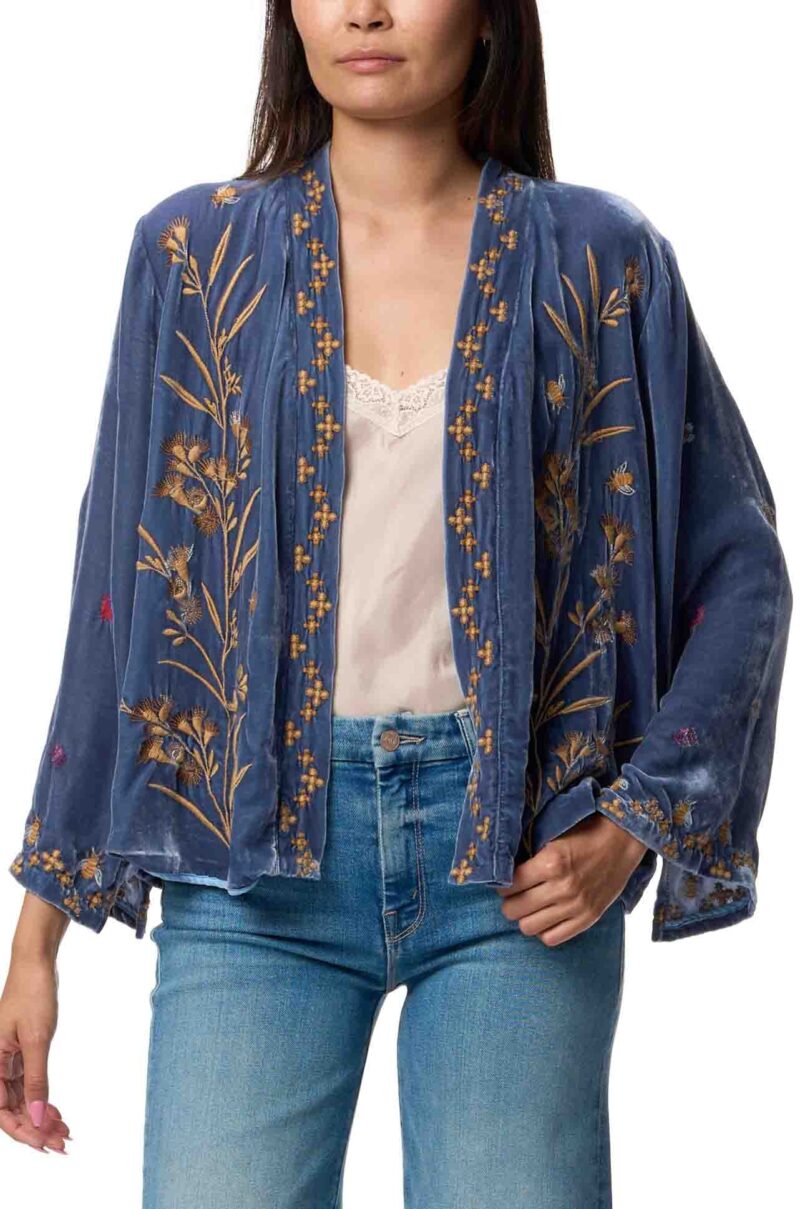 Johnny Was Aria Tonal Velvet Bolero Blue Night - Image 5
