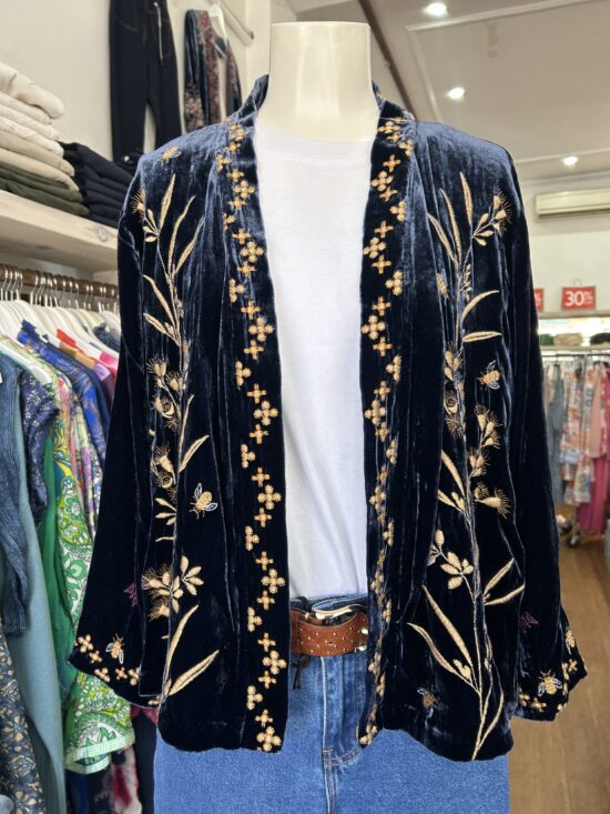 Johnny Was Aria Tonal Velvet Bolero Blue Night