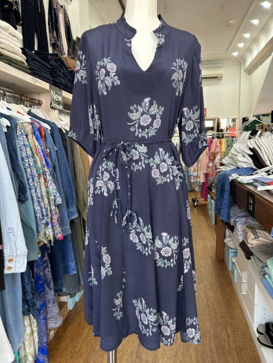 Lola Australia Georgia Silk Crepe Midi Dress Wreath Navy