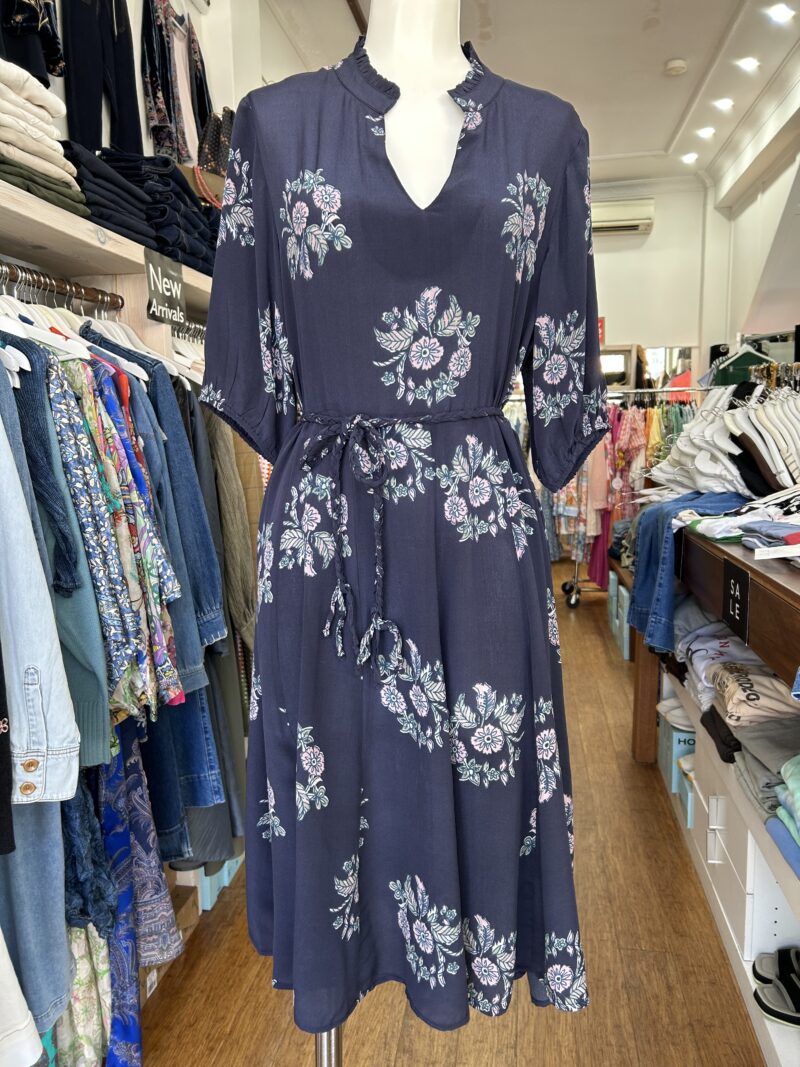 Lola Australia Georgia Silk Crepe Midi Dress Wreath Navy