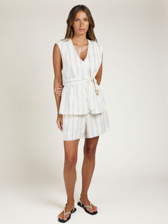 State of Embrace Palazzo Short Taupe Stripe