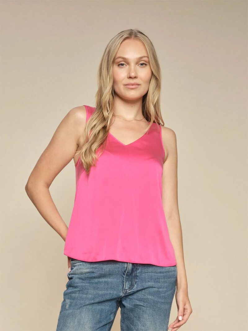 Mos Mosh Astrid V-Neck Silk Tank Top Pink Peacock - Image 2