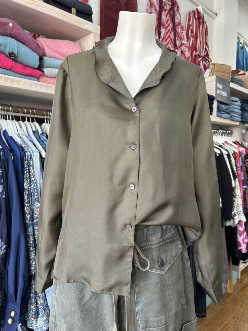 M. A. Dainty Patsy Silk Shirt Olive - Image 3