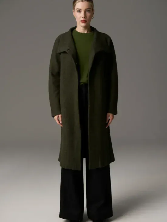 POL Clothing Ruben Boiled Merino Draped Coat Khaki