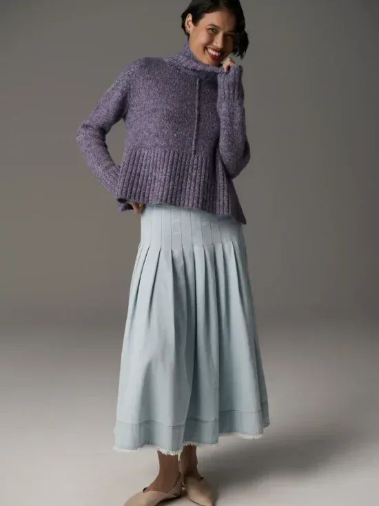 POL Clothing Grove High Neck Knit Denim