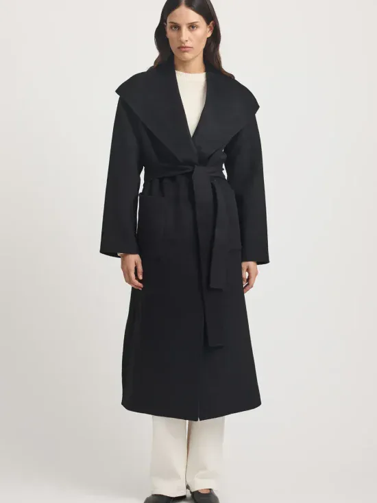 Toorallie Belted Wool Wrap Coat Black