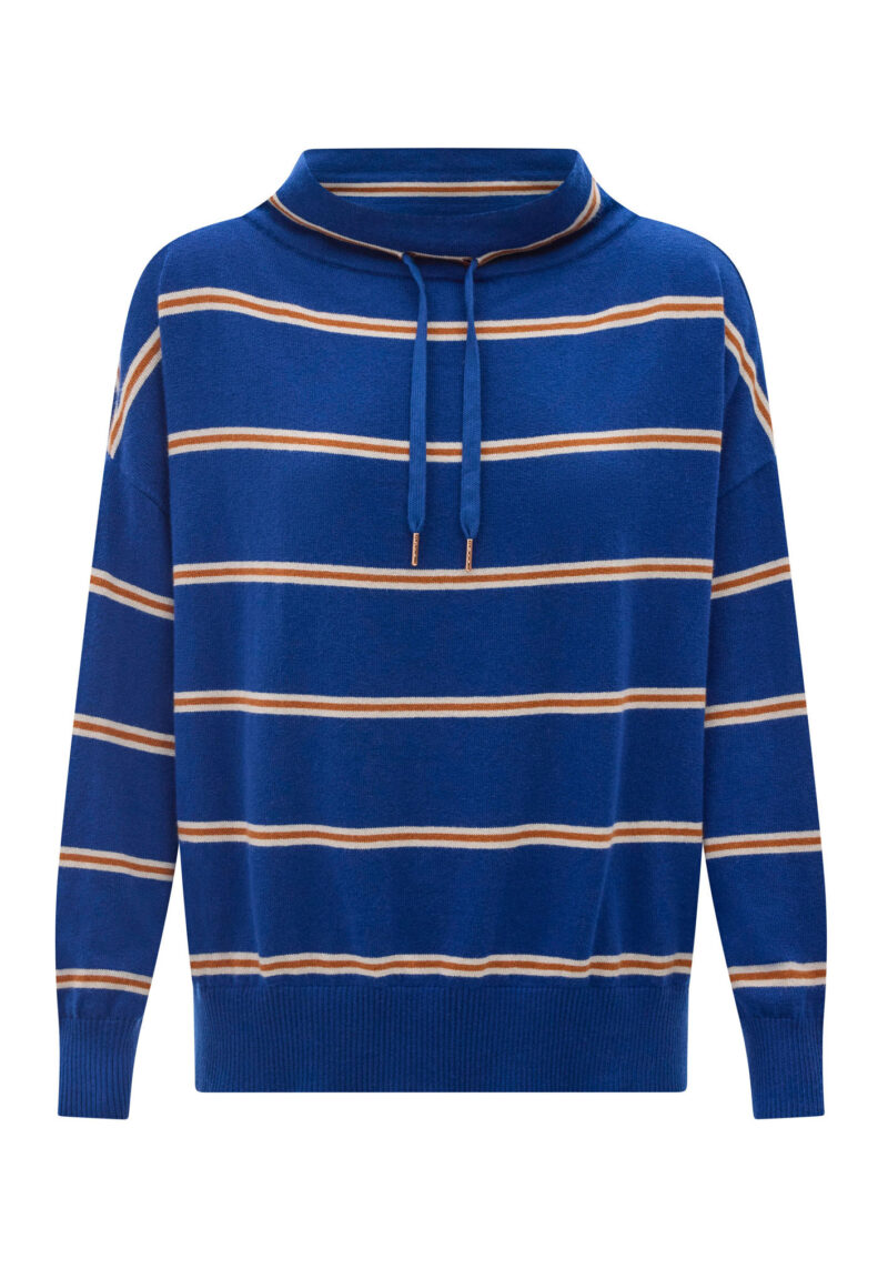 POL Clothing Beech Drawcord Knit Blue Pebble Toffee Stripe - Image 2