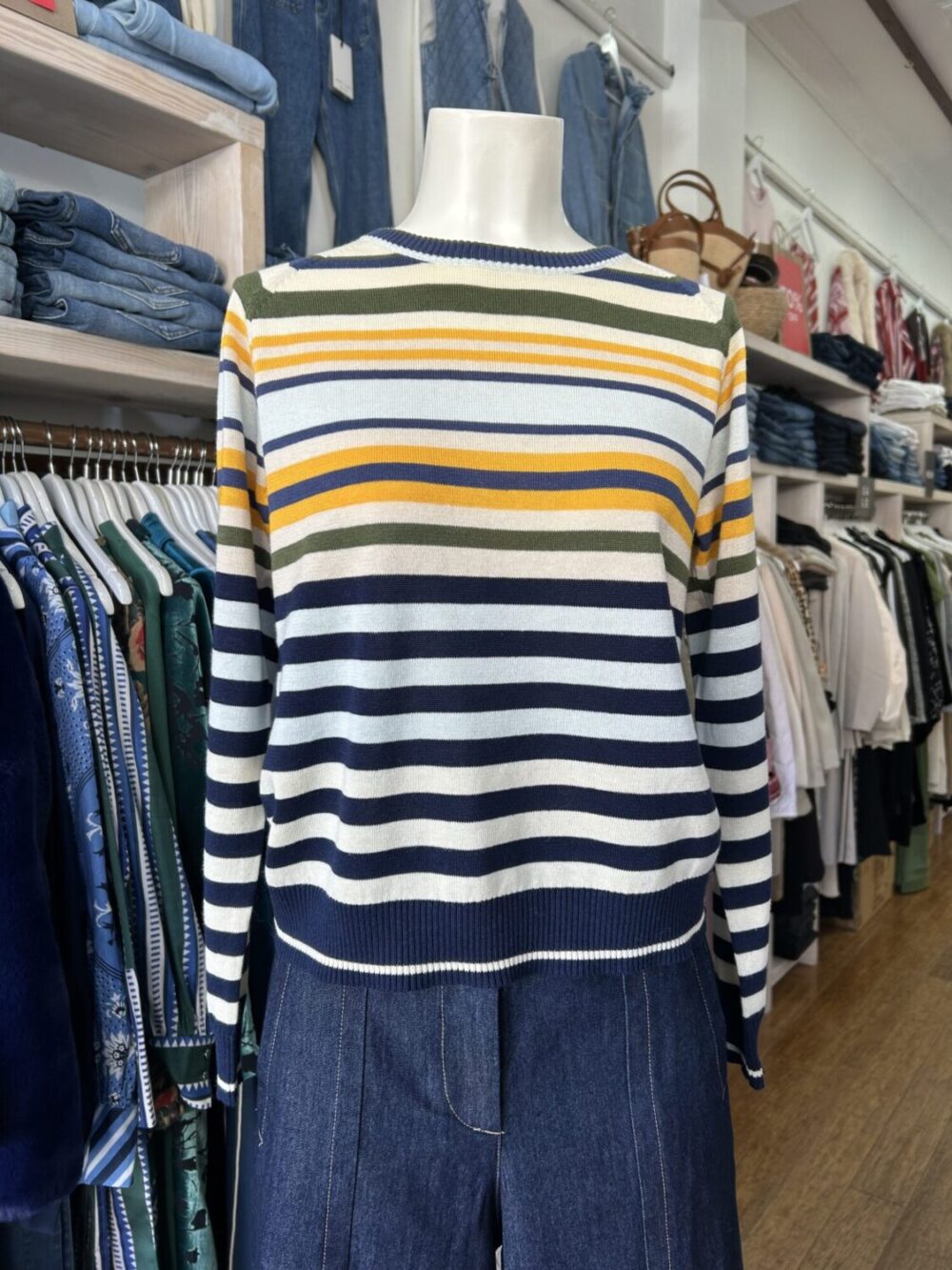 POL Clothing Sela Spring Multi Stripe Knit Ink/Mist/Saffron - Image 2