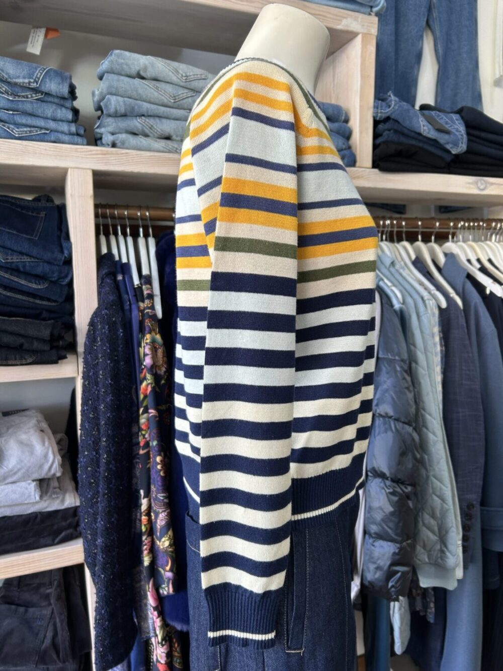 POL Clothing Sela Spring Multi Stripe Knit Ink/Mist/Saffron - Image 3