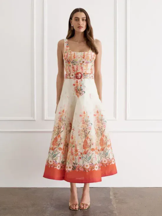 Aqua Blu Bouquet Phoebe Midi Dress