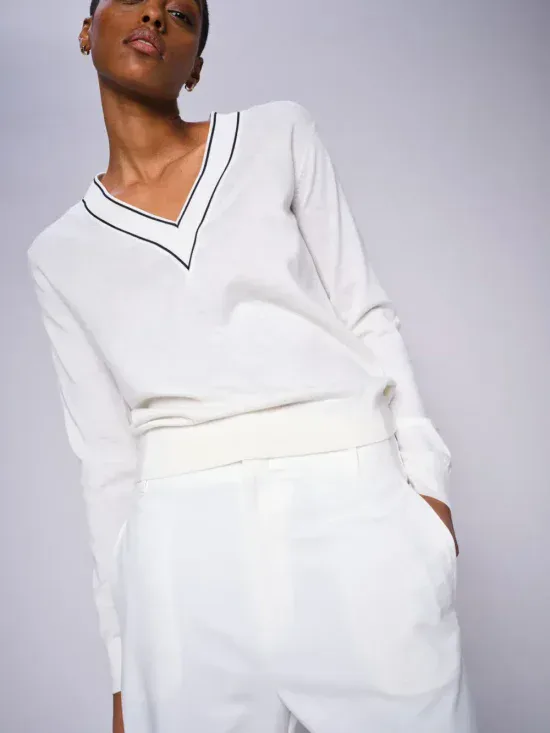 Mos Mosh Relena Prep V-Neck Knit Ecru