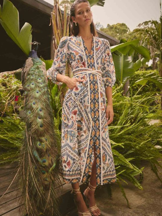 Once Was Alexis Silk Cotton Midi Dress in Petinos Floros