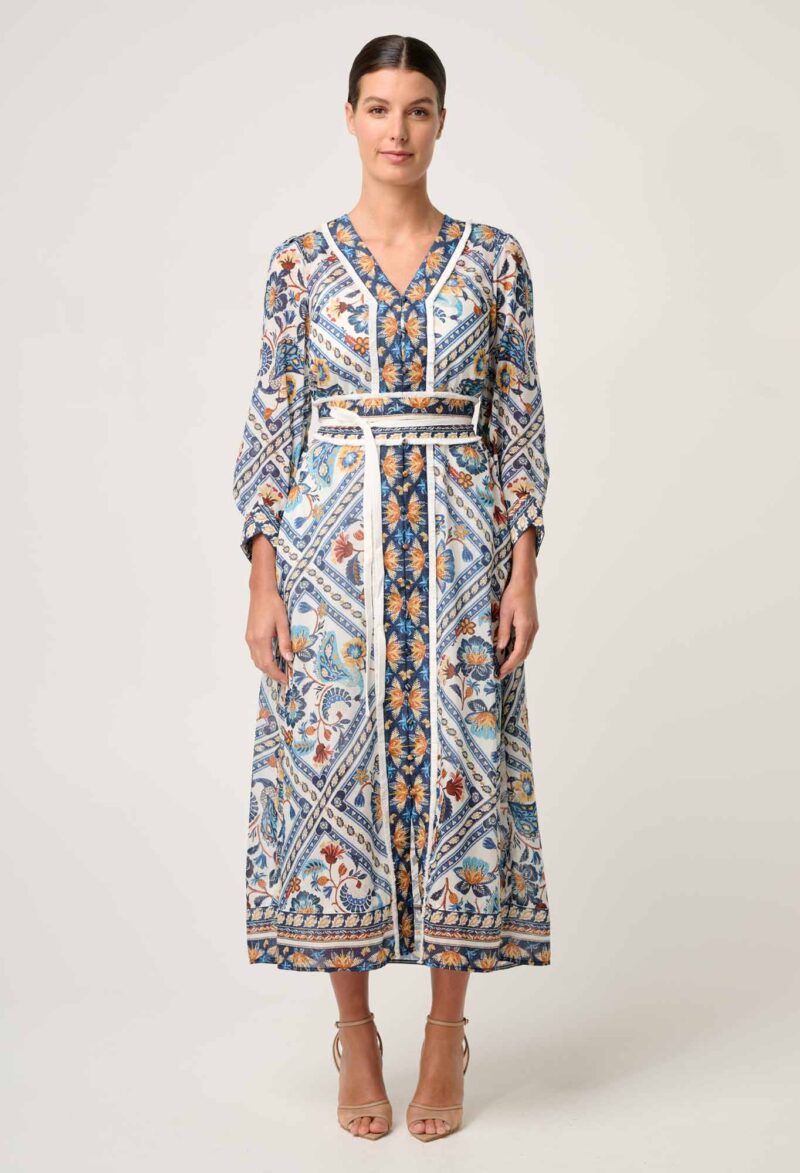 Once Was Alexis Silk Cotton Midi Dress in Petinos Floros - Image 3