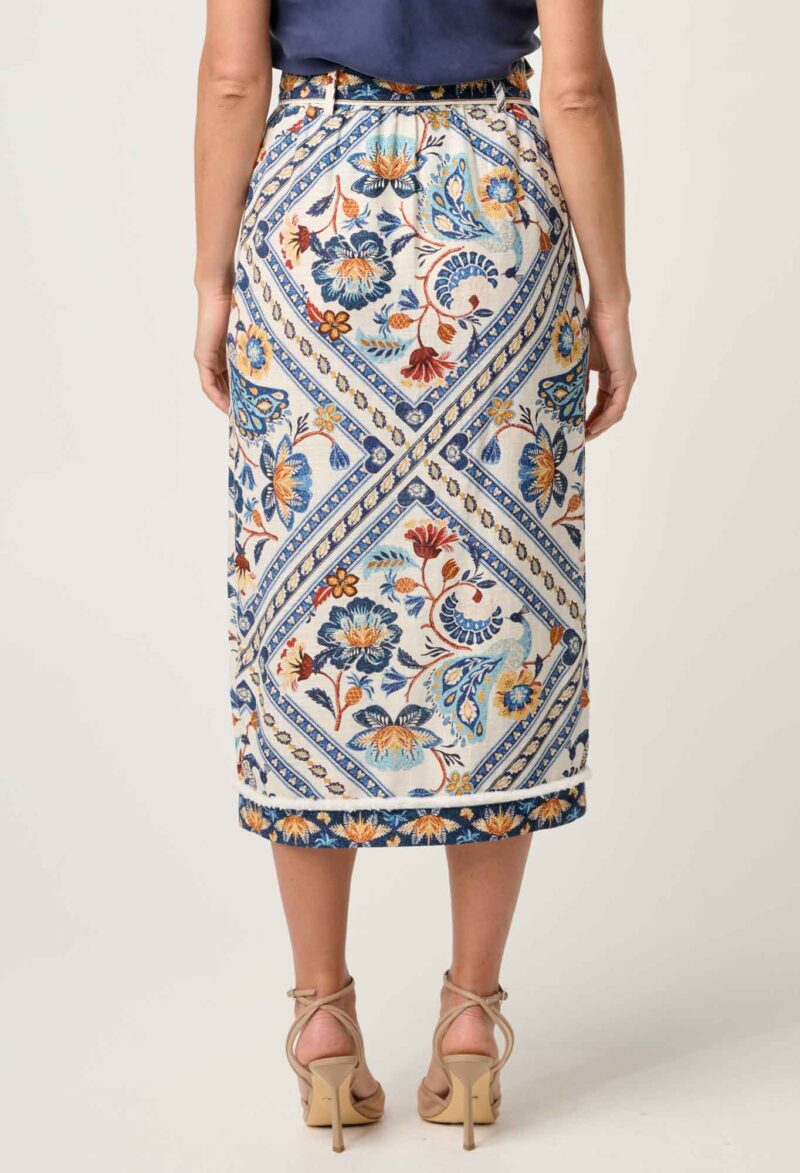 Once Was Zenobia Viscose Fringe Midi Skirt in Petinos Floros - Image 4