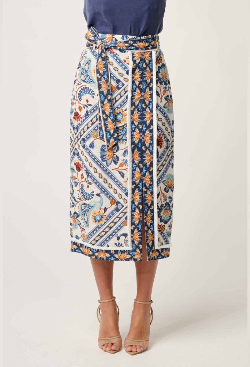 Once Was Zenobia Viscose Fringe Midi Skirt in Petinos Floros - Image 2