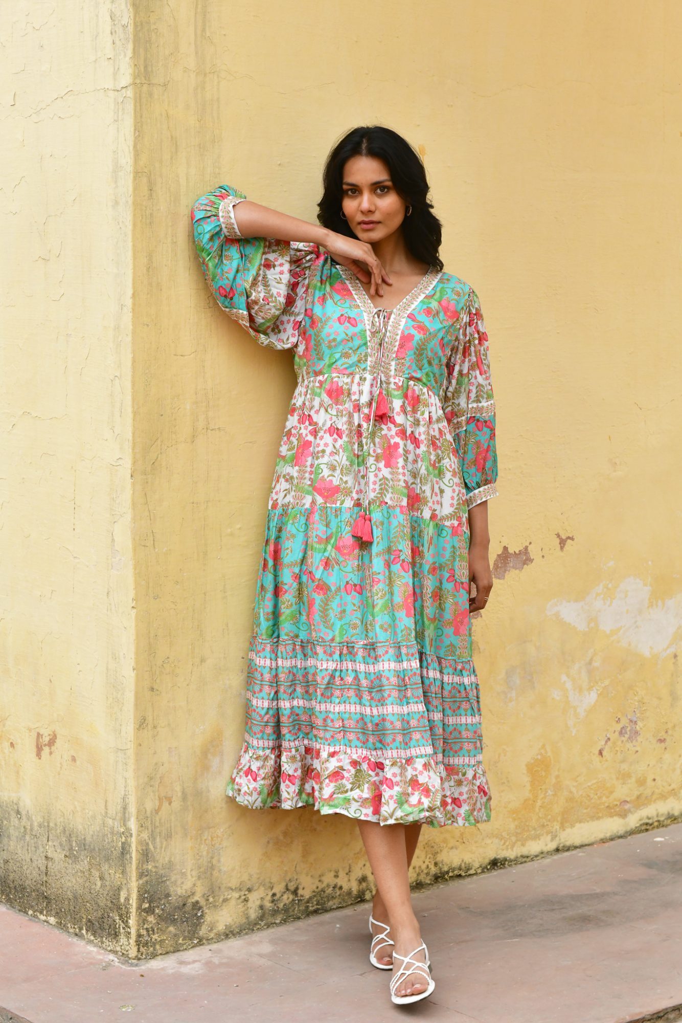 Azure and Indigo Hummingbird Maxi Dress