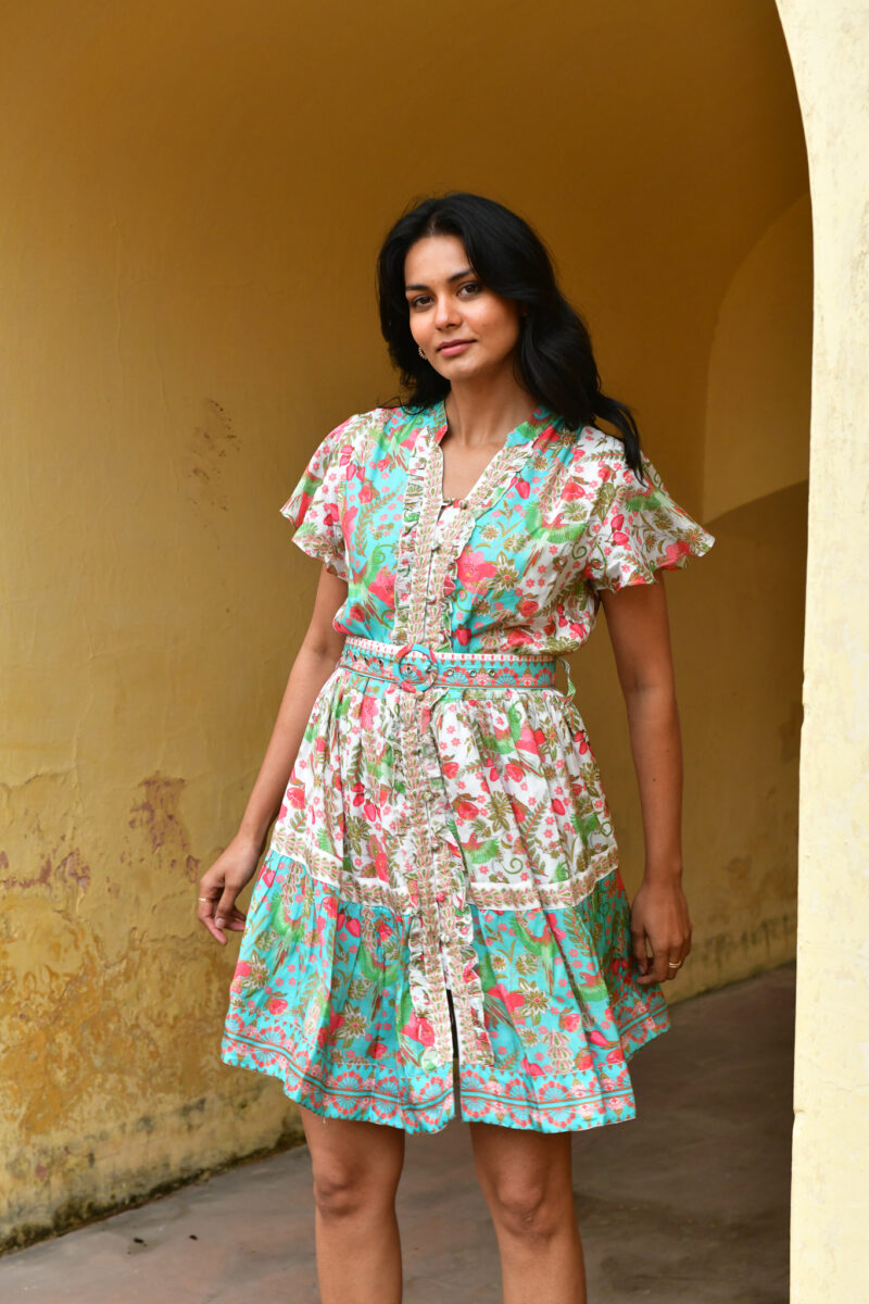 Azure and Indigo Hummingbird Mini Dress