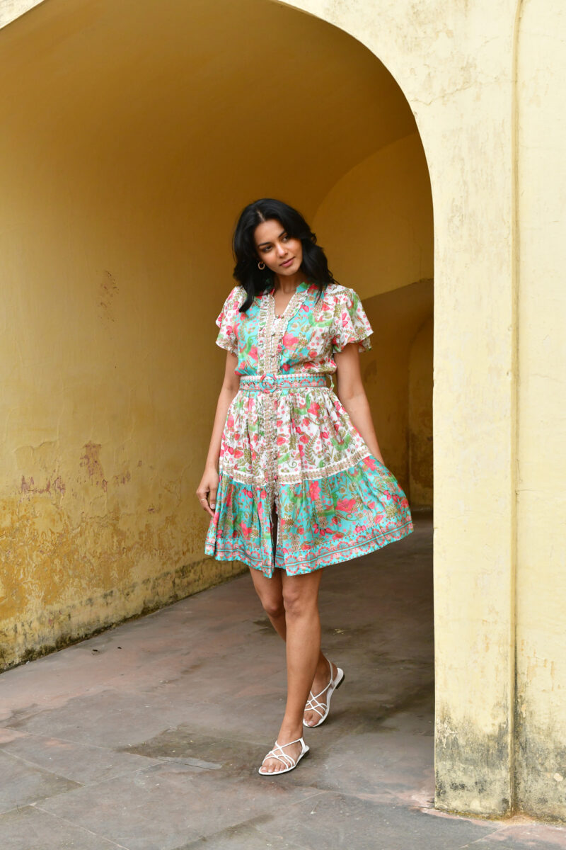Azure and Indigo Hummingbird Mini Dress - Image 4