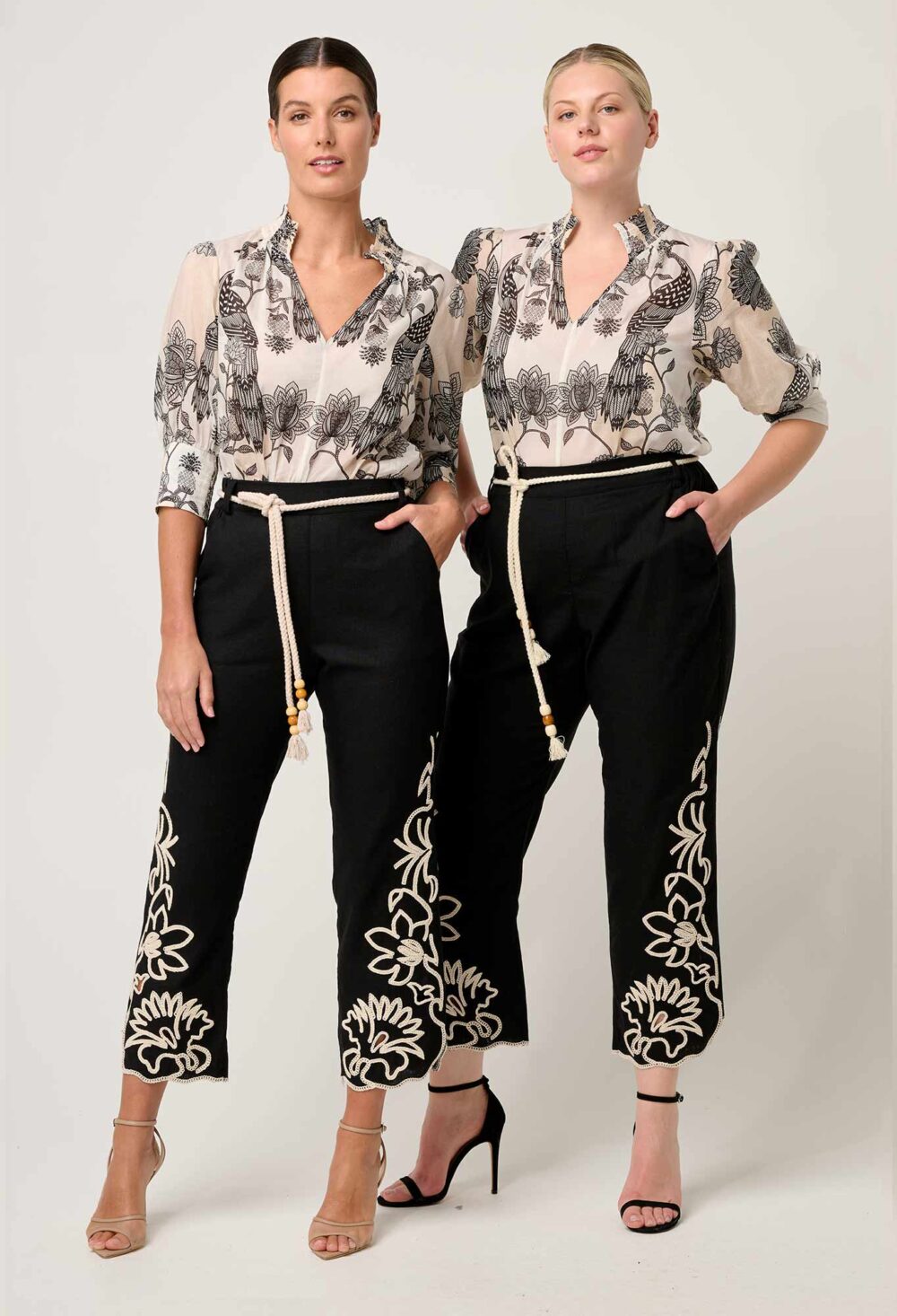 Once Was Helm Placement Embroidered Linen Viscose Straight Leg Pant Black - Image 7
