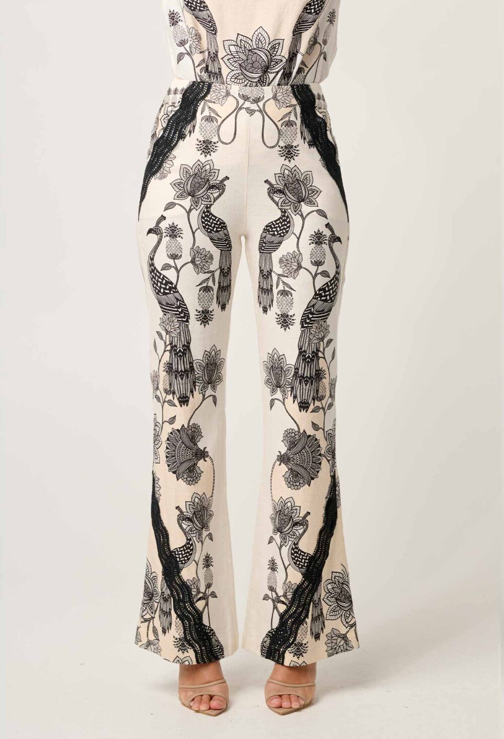 Once Was Leandro Contrast Lace Linen Viscose Stretch Pant in Imperial Stone - Image 3