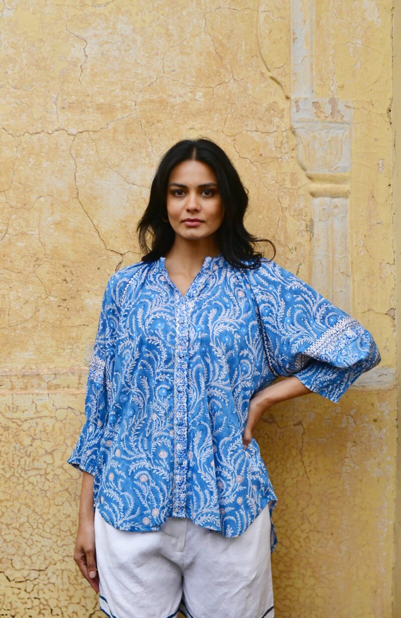 Azure and Indigo Wisteria Oversized Shirt