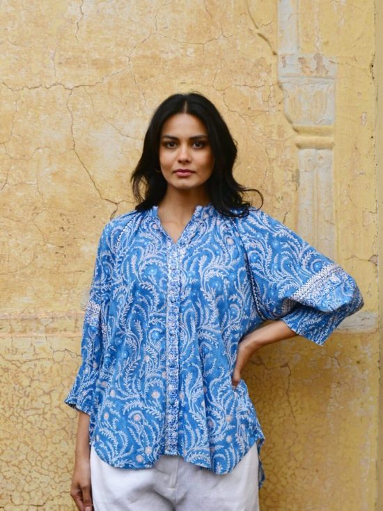 Azure and Indigo Wisteria Oversized Shirt