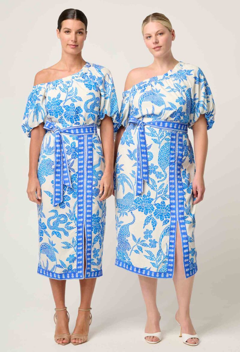 Once Was Zenobia Viscose Dobby Midi Skirt in Azure Mosaic - Image 3