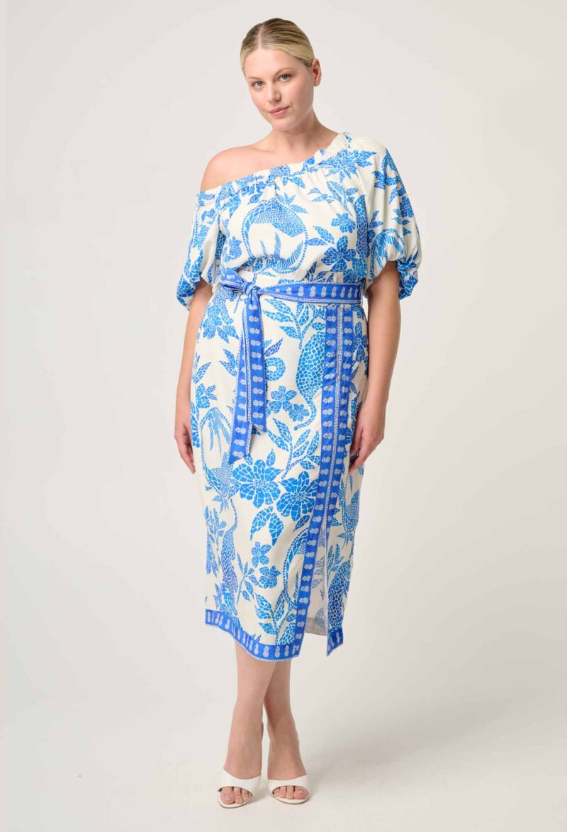 Once Was Zenobia Viscose Dobby Midi Skirt in Azure Mosaic - Image 2