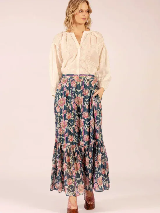 Lola Australia Ballet Cotton Lurex Skirt in Saint Teal Coral