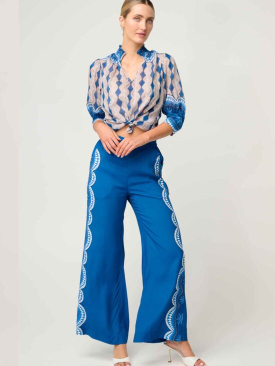 Once Was Lilia Viscose Faille Pant in Topaz