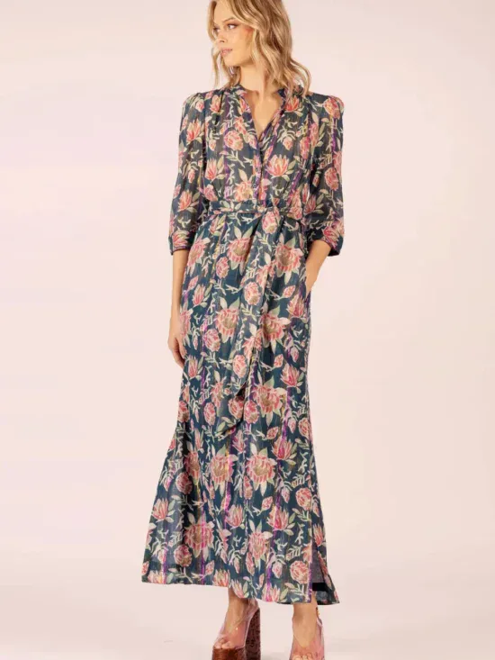 Lola Australia Mary Maxi Lurex Dress in Saint Teal Coral