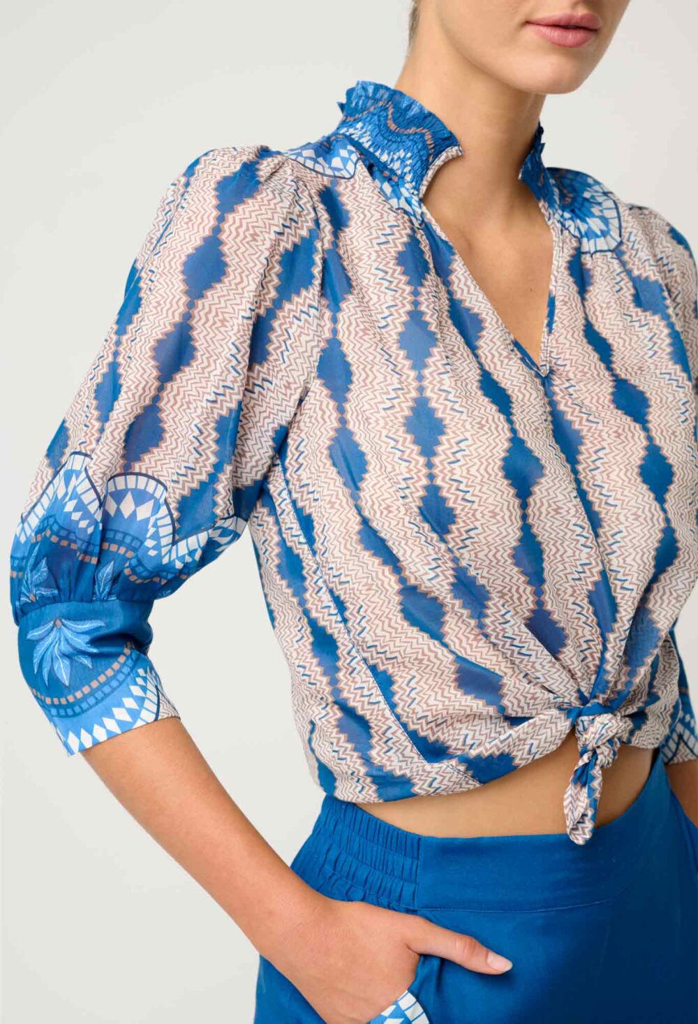 Once Was Oleander Cotton Silk Blouse in Marrakech Topaz - Image 4
