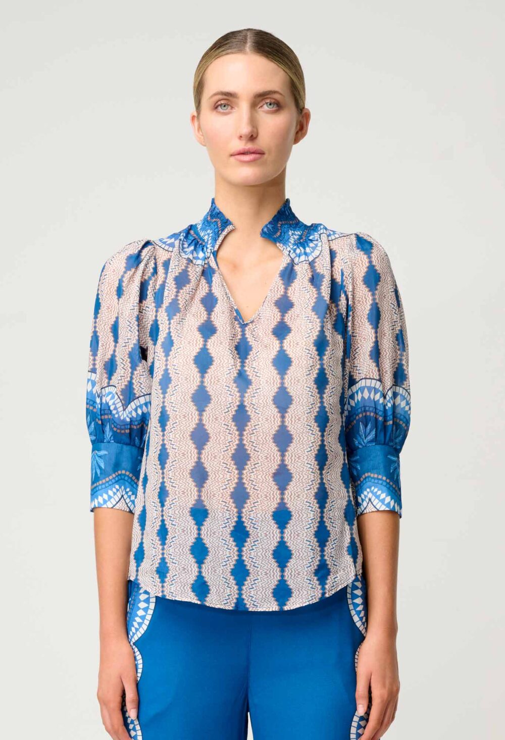 Once Was Oleander Cotton Silk Blouse in Marrakech Topaz