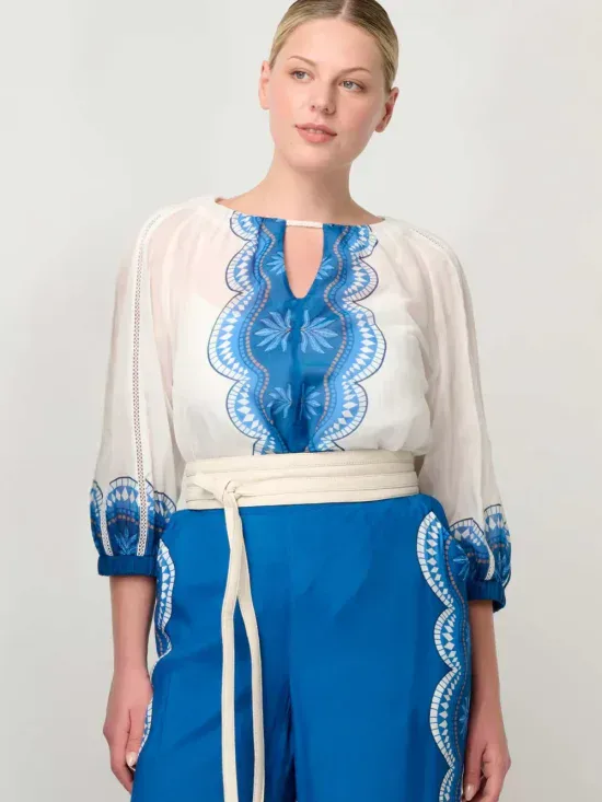 Once Was Sakina Cotton Silk Blouse in Ivory Jade