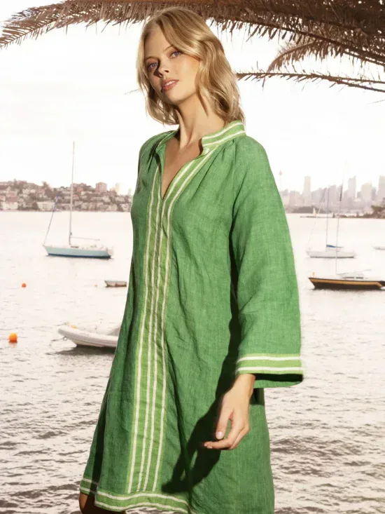 Lola Australia Allegra Midi Linen Dress in Emerald