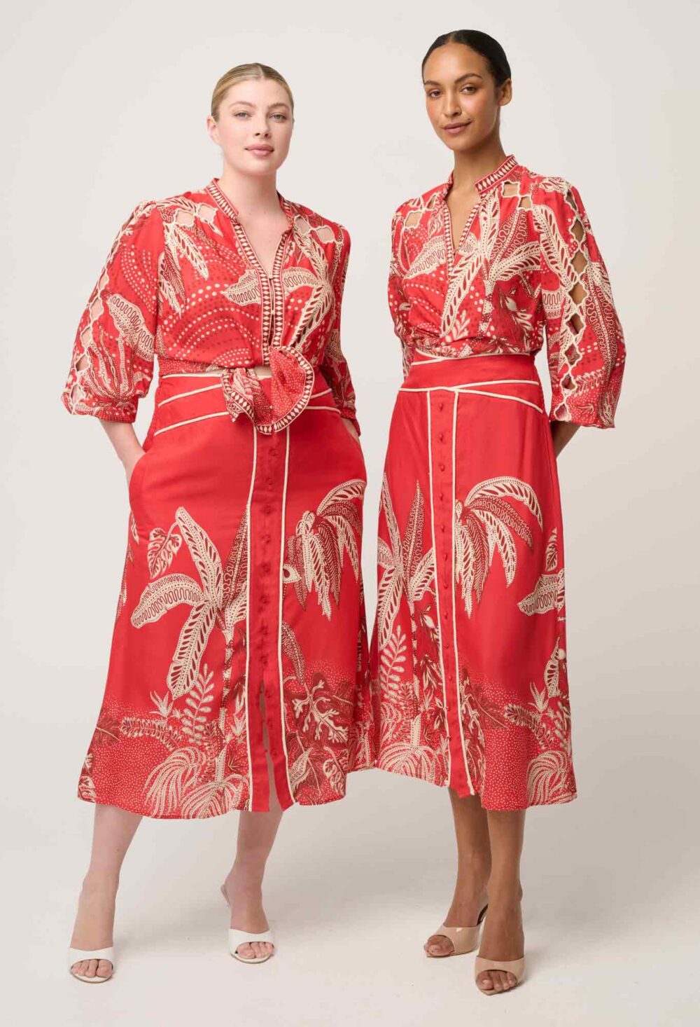 Once Was Audrey Placement Embroidered Blouse in Crimson Palms - Image 8