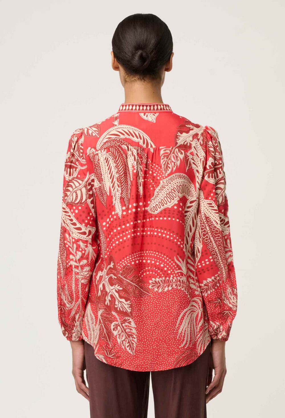 Once Was Audrey Placement Embroidered Blouse in Crimson Palms - Image 5