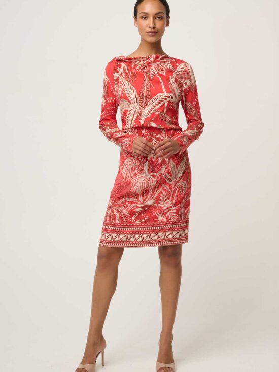 Once Was Helsa Draped Neck Cupro Viscose Stretch Dress in Crimson Palms