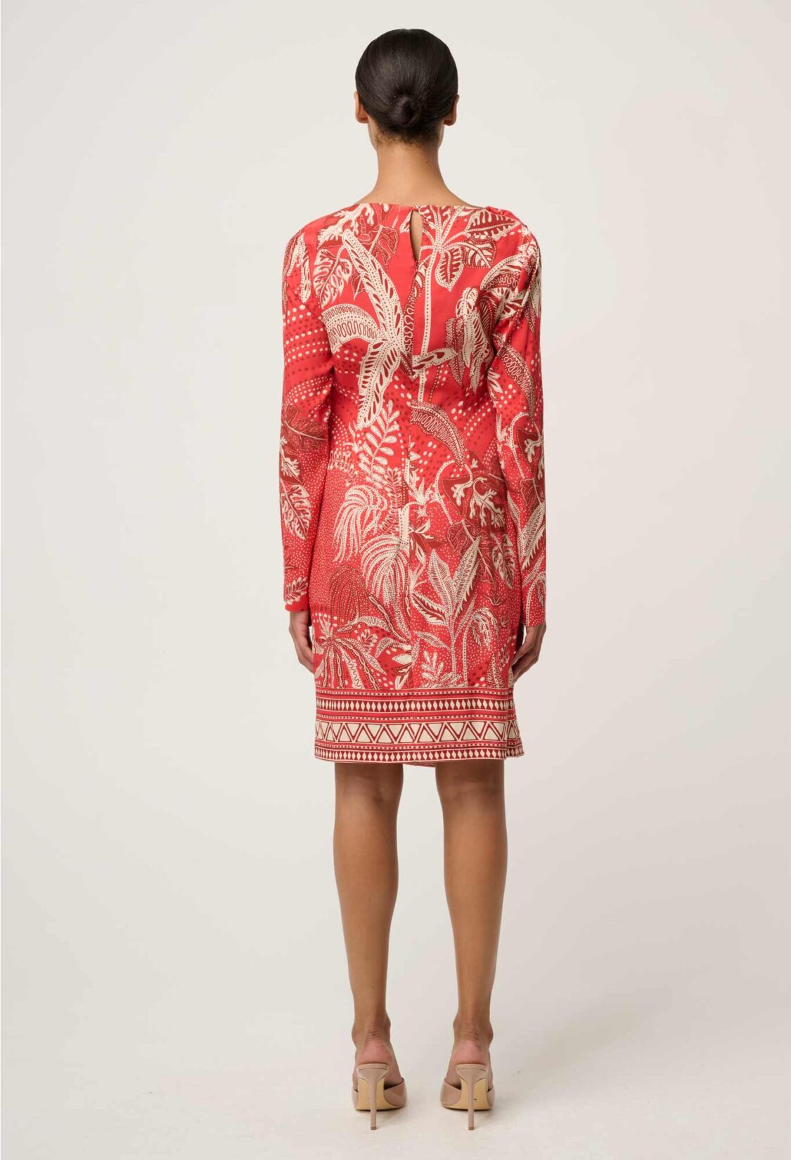 Once Was Helsa Draped Neck Cupro Viscose Stretch Dress in Crimson Palms - Image 6