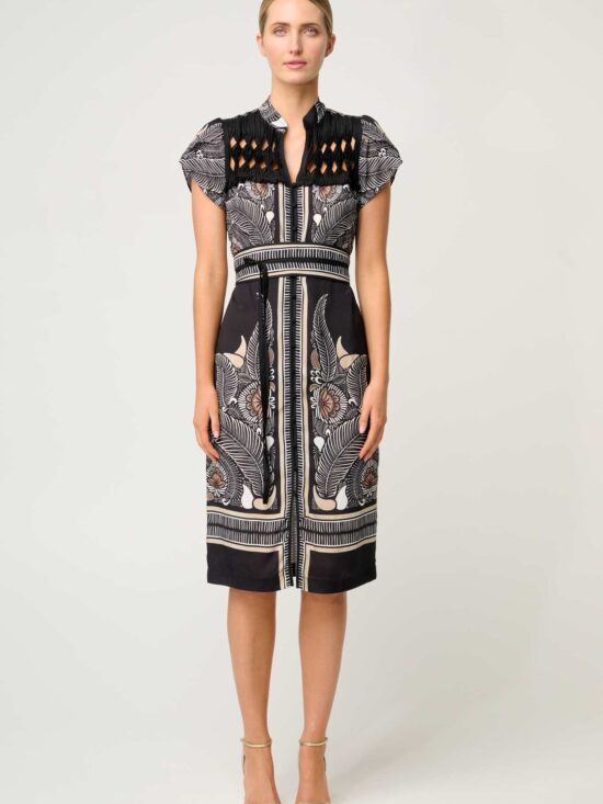 Once Was Malika Viscose Dobby Flutter Sleeve Dress in Ivory Casablanca