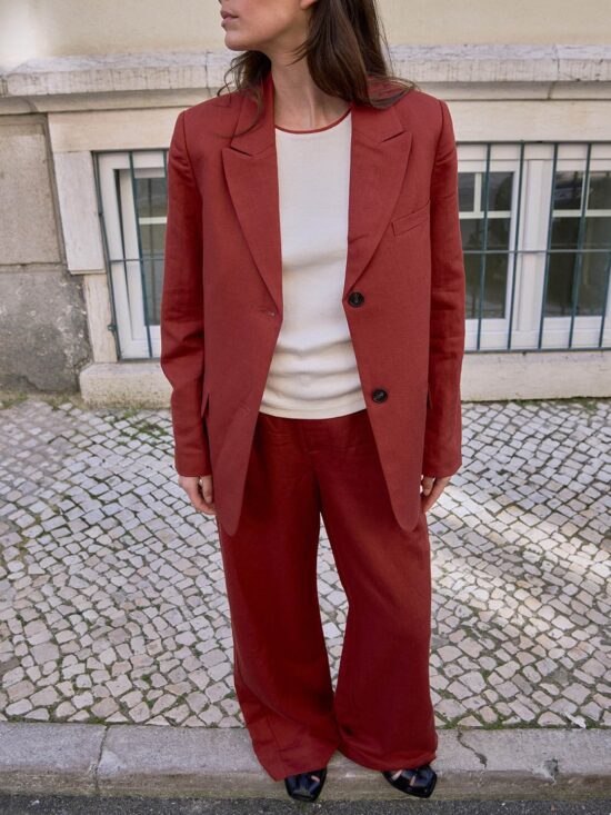 Yerse Linen Blend Blazer and Wide Leg Trousers