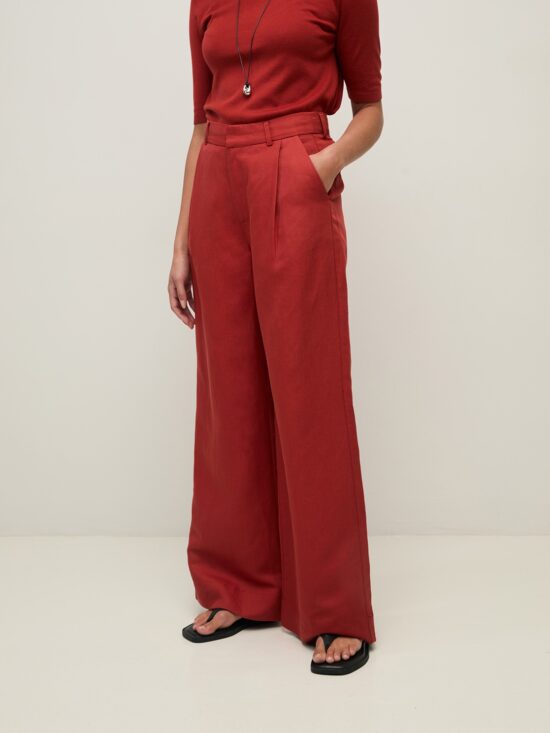 Wide leg linen blend tailored trousers 3