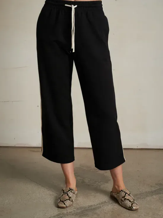 Perfect White Tee Claud Cropped Travel Track Pant in True Black
