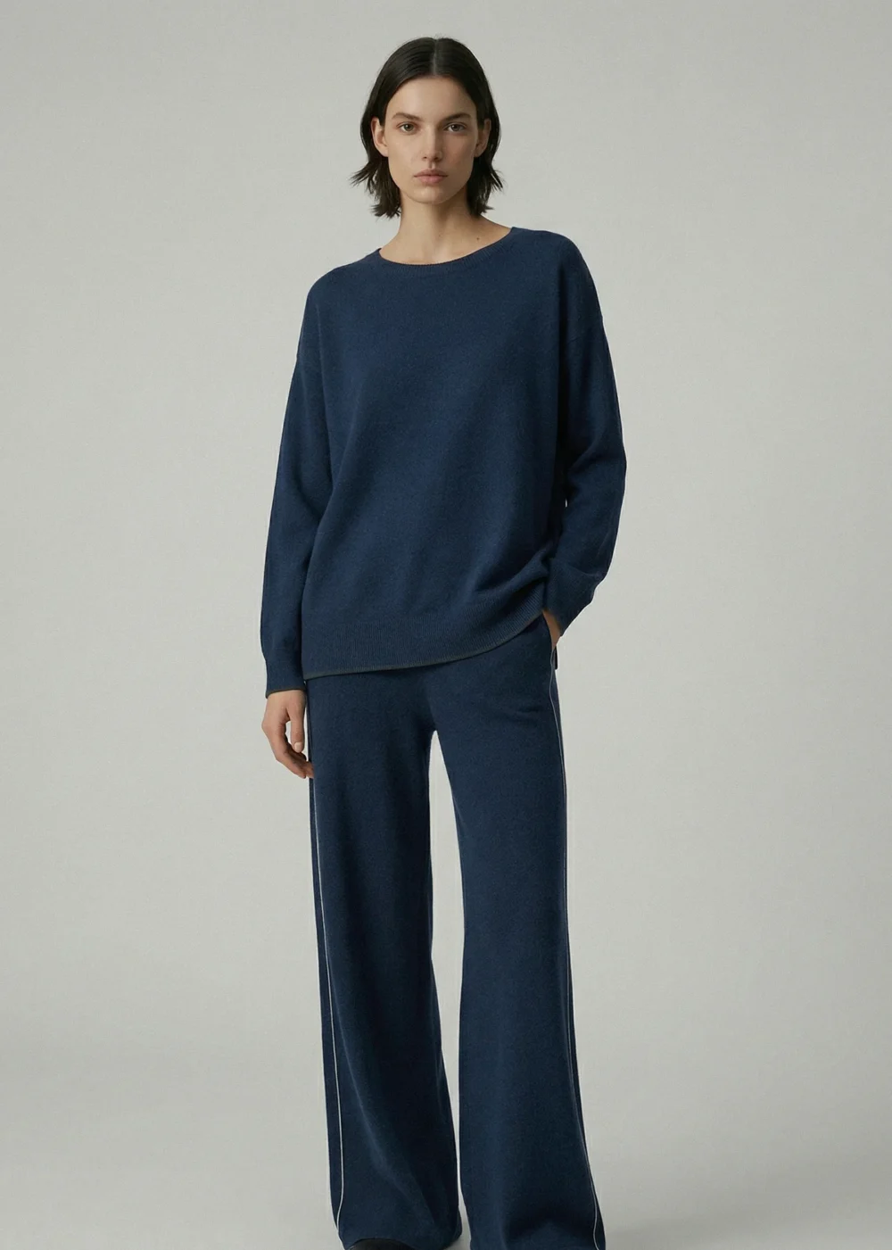 Aleger Cashmere Blend Side Stitch Pant Storm Blue