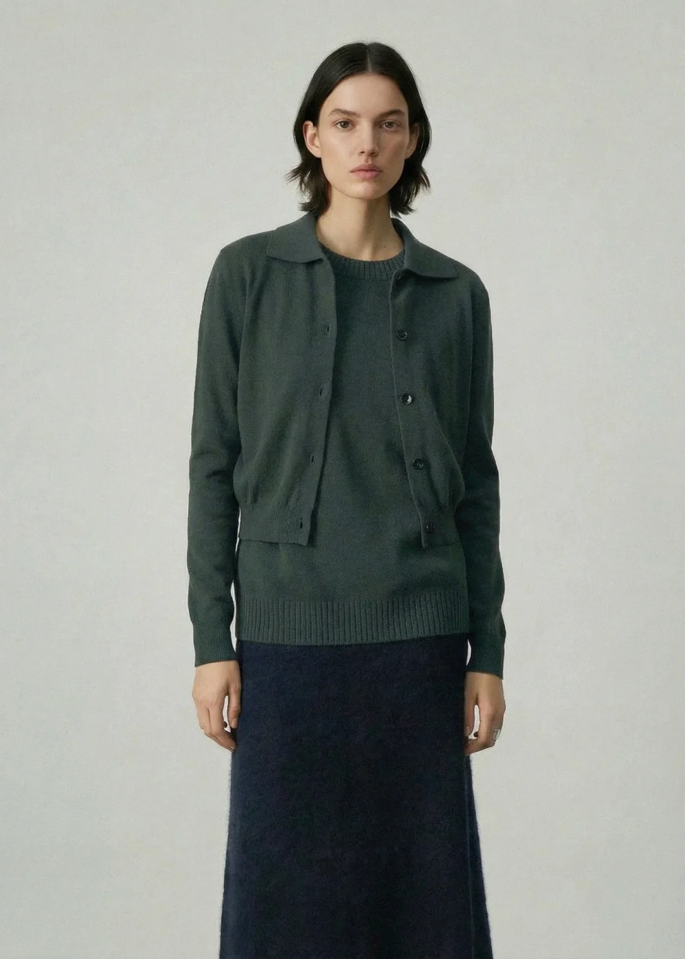 Aleger Cashmere Blend Collared Cardi Kale - Image 2